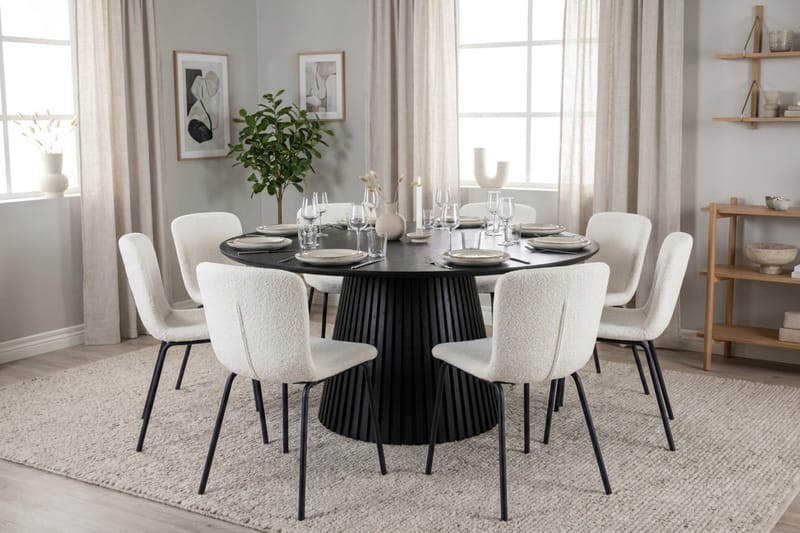 Peyra spisegruppe rundt 180 cm svart med 8 Katy spisestoler - Svart - Møbler - Bord - Spisegruppe