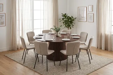 Peyra spisegruppe rundt 180 cm valnøtt med 8 Katy spisestoler - Valnøtt - Møbler - Bord - Spisegruppe