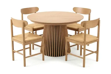 Peyra spisegruppe uttrekkbar rund 120–220 cm eik med 4 Malte spisestoler - Møbler - Bord - Spisegruppe