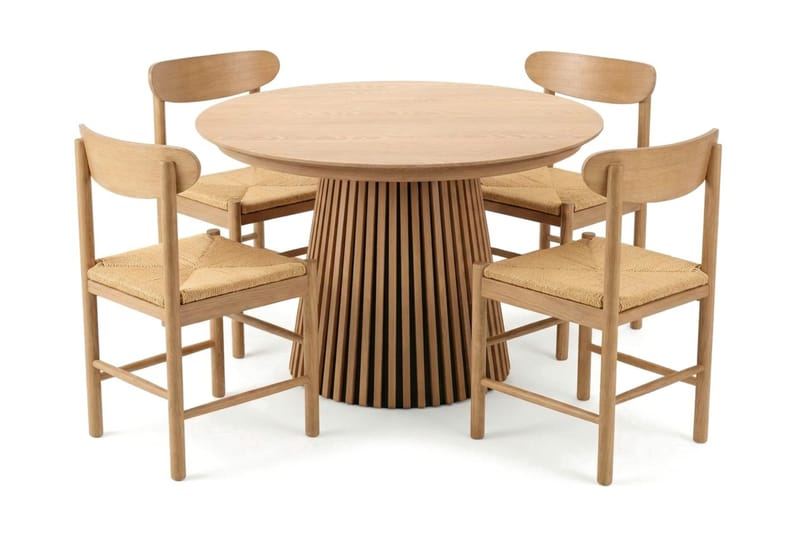 Peyra spisegruppe uttrekkbar rund 120–220 cm eik med 4 Malte spisestoler - Møbler - Bord - Spisegruppe