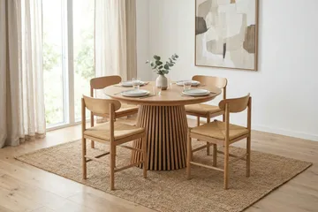 Peyra spisegruppe uttrekkbar rund 120–220 cm eik med 4 Malte spisestoler - Møbler - Bord - Spisegruppe