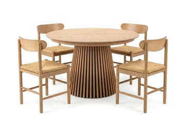 Peyra spisegruppe uttrekkbar rund 120–220 cm eik med 4 Malte spisestoler - Møbler - Bord - Spisegruppe