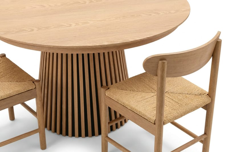 Peyra spisegruppe uttrekkbar rund 120–220 cm eik med 4 Malte spisestoler - Møbler - Bord - Spisegruppe