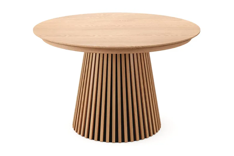 Peyra spisegruppe uttrekkbar rund 120–220 cm i eik med 4 Amelia spisestoler med pute - Eik/beige - Møbler - Bord - Spisegruppe