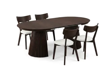 Peyra spisegruppe uttrekkbar rund 120–220 cm i røkt eik med 4 Amelia spisestoler med pute - Røkt eik/beige - Møbler - Bord - Spisegruppe