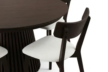 Peyra spisegruppe uttrekkbar rund 120–220 cm i røkt eik med 4 Amelia spisestoler med pute - Røkt eik/beige - Møbler - Bord - Spisegruppe