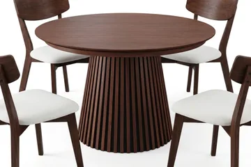 Peyra spisegruppe uttrekkbar rund 120–220 cm i valnøtt med 4 Amelia spisestoler med pute - Valnøtt/Beige - Møbler - Bord - Spisegruppe