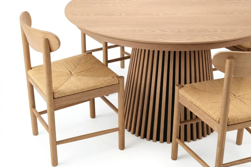 Peyra spisegruppe uttrekkbar rund 140–220 cm eik med 6 Malte spisestoler - Møbler - Bord - Spisegruppe