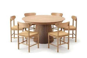 Peyra spisegruppe uttrekkbar rund 140–220 cm eik med 6 Malte spisestoler - Møbler - Bord - Spisegruppe