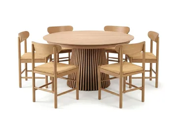 Peyra spisegruppe uttrekkbar rund 140–220 cm eik med 6 Malte spisestoler - Møbler - Bord - Spisegruppe