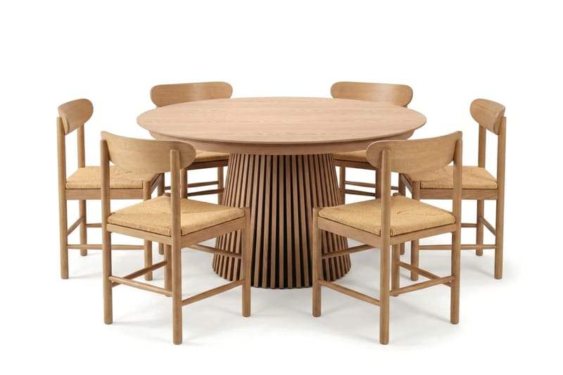 Peyra spisegruppe uttrekkbar rund 140–220 cm eik med 6 Malte spisestoler - Møbler - Bord - Spisegruppe