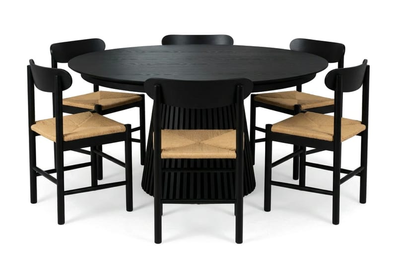 Peyra Spisegruppe uttrekkbar rund 140-220 cm Svart med 6 Malte Spisestoler - Møbler - Bord - Spisegruppe