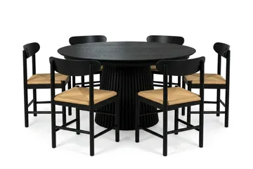 Peyra Spisegruppe uttrekkbar rund 140-220 cm Svart med 6 Malte Spisestoler - Møbler - Bord - Spisegruppe