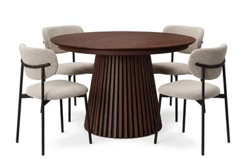 Peyra uttrekkbart rundt bord på 120–220 cm i valnøtt med 4 Lucy spisestoler - Valnøtt - Møbler - Bord - Spisegruppe