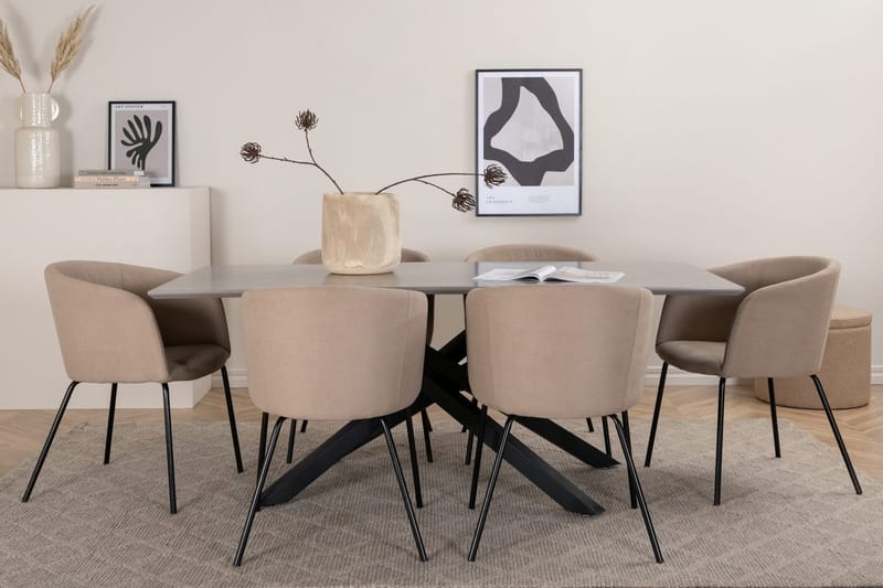 Piazza spisebord 190 cm med 6 Berit armstoler med armlener