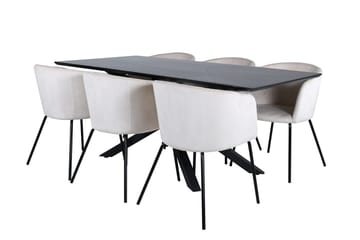 Piazza spisebord 190 cm med 6 Berit karmstoler i fløyel med armlener - Møbler - Bord - Spisegruppe