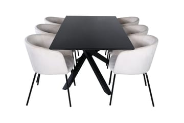 Piazza spisebord 190 cm med 6 Berit karmstoler i fløyel med armlener - Møbler - Bord - Spisegruppe