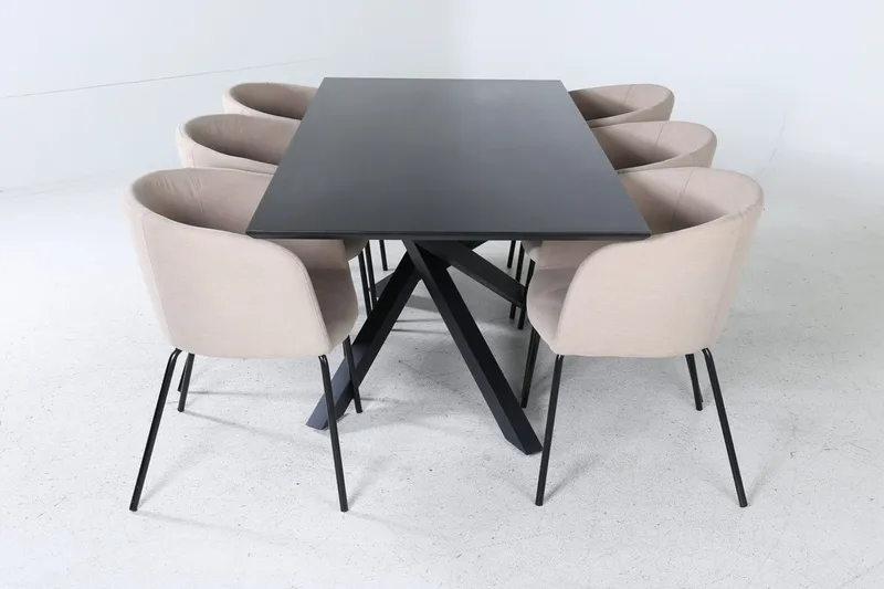 Piazza spisebord 190 cm med 6 Berit karmstoler med armlener