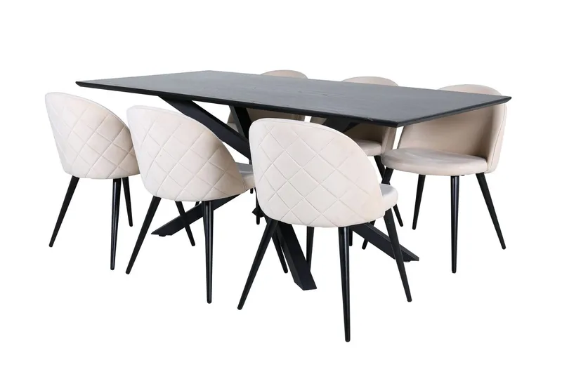 Piazza spisebord 190 cm med 6 Velvet Stitches spisestoler