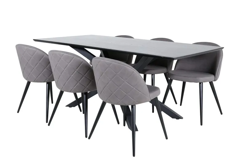 Piazza spisebord 190 cm med 6 Velvet Stitches spisestoler