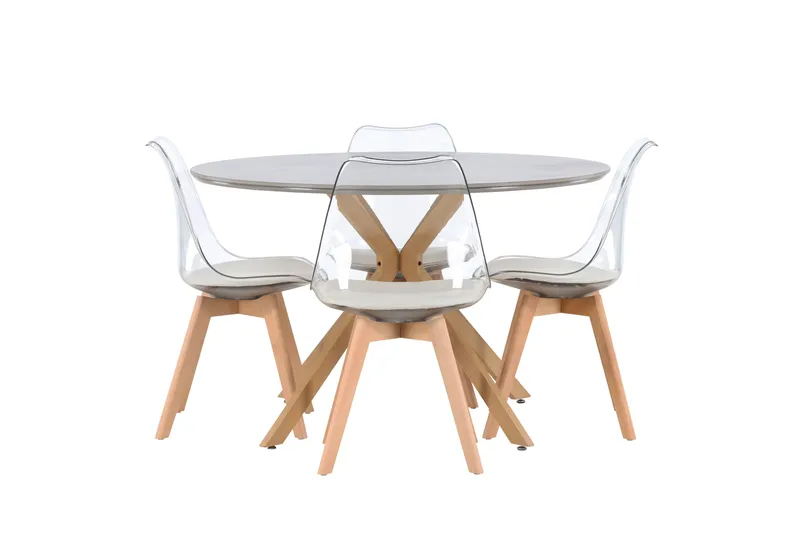 Piazza Spisegruppe 120 cm Rund med 4 Edvin Stoler, Grå