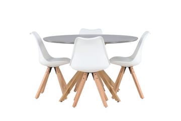 Piazza Spisegruppe 120 cm Rund med 4 Zeno Stoler - Grå - Møbler - Bord - Spisegruppe