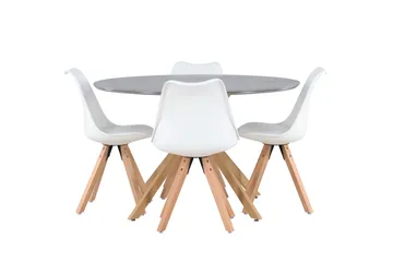 Piazza Spisegruppe 120 cm Rund med 4 Zeno Stoler - Grå - Møbler - Bord - Spisegruppe