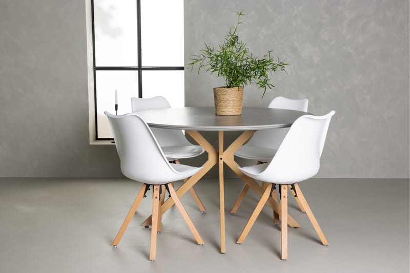 Piazza Spisegruppe 120 cm Rund med 4 Zeno Stoler - Grå - Møbler - Bord - Spisegruppe