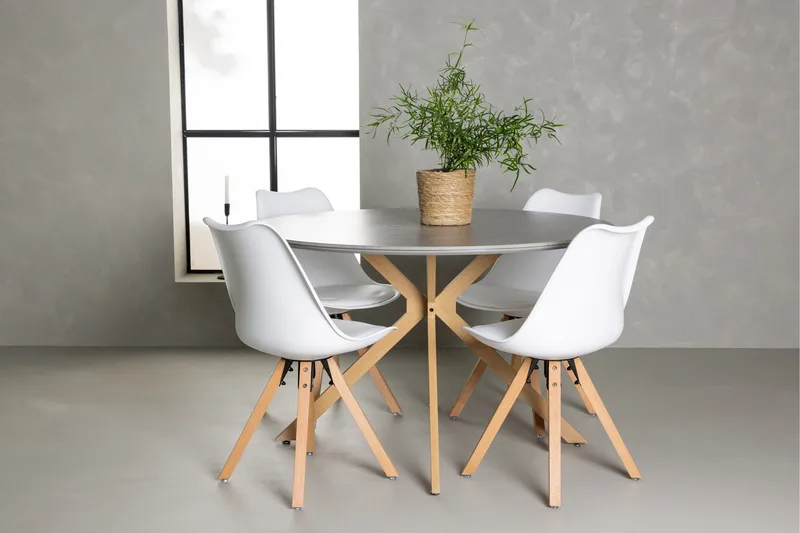 Piazza Spisegruppe 120 cm Rund med 4 Zeno Stoler - Grå - Møbler - Bord - Spisegruppe