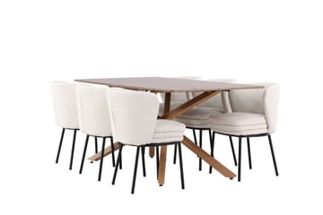 Piazza Spisegruppe 180 cm Rektangulær med 6 Agnes stoler - Mocca/Hvid - Møbler - Bord - Spisegruppe
