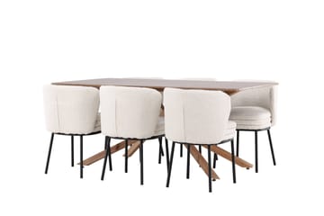 Piazza Spisegruppe 180 cm Rektangulær med 6 Agnes stoler - Mocca/Hvid - Møbler - Bord - Spisegruppe