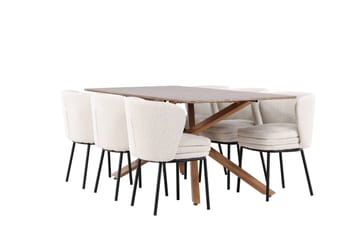 Piazza Spisegruppe 180 cm Rektangulær med 6 Agnes stoler - Mocca/Hvid - Møbler - Bord - Spisegruppe