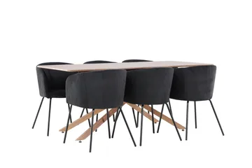 Piazza Spisegruppe 180 cm Rektangulær med 6 Berit stoler - Mocca/Sort - Møbler - Bord - Spisegruppe