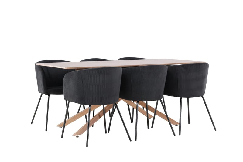 Piazza Spisegruppe 180 cm Rektangulær med 6 Berit stoler - Mocca/Sort - Møbler - Bord - Spisegruppe