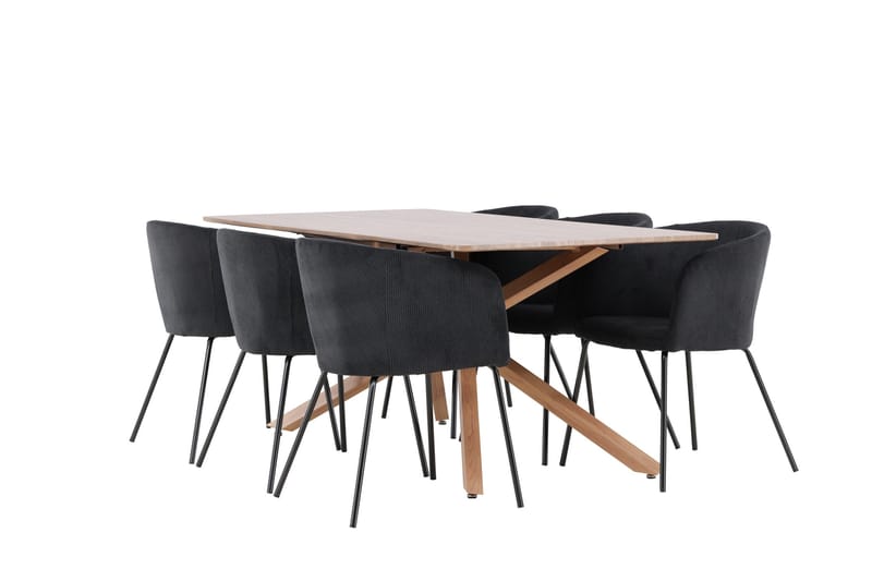 Piazza Spisegruppe 180 cm Rektangulær med 6 Berit stoler, Mocca/Sort