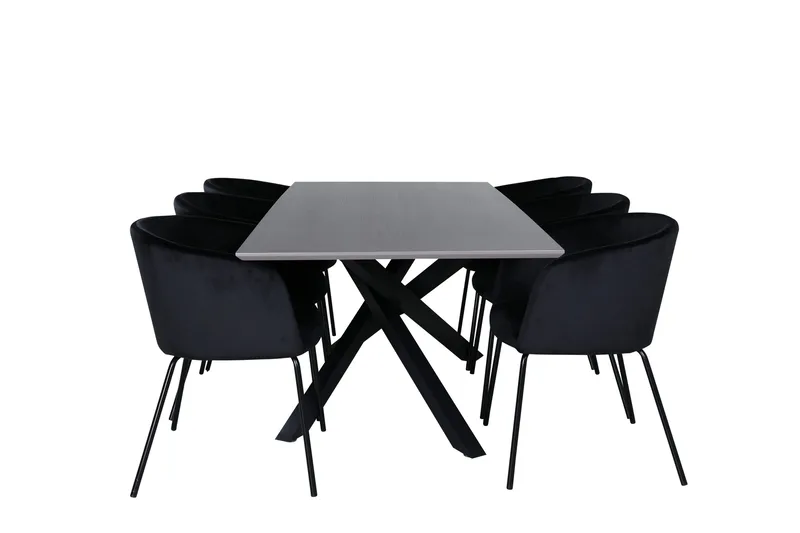 Piazza Spisegruppe 180 cm Rektangulær med 6 Berit Stoler, Sort