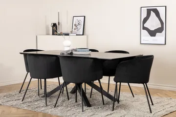 Piazza Spisegruppe 180 cm Rektangulær med 6 Berit Stoler - Sort - Møbler - Bord - Spisegruppe
