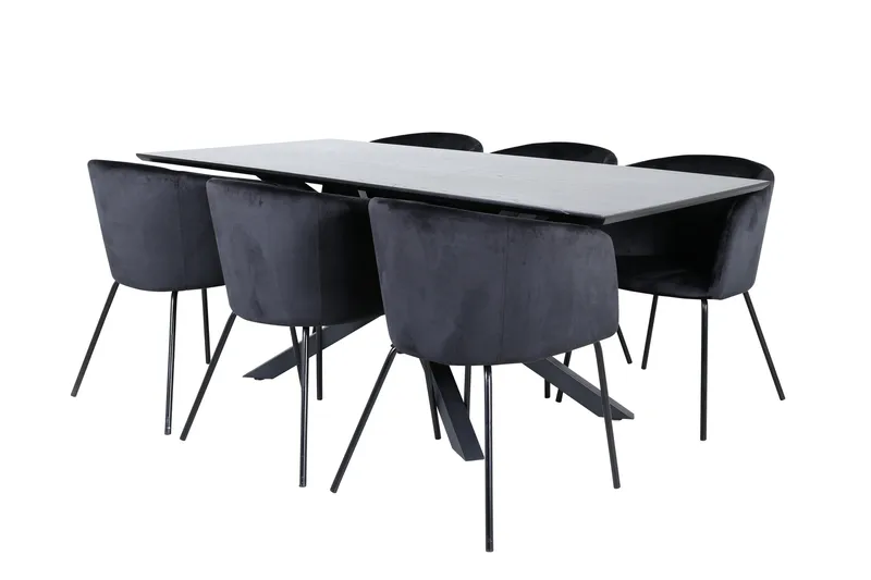 Piazza Spisegruppe 180 cm Rektangulær med 6 Berit Stoler, Sort
