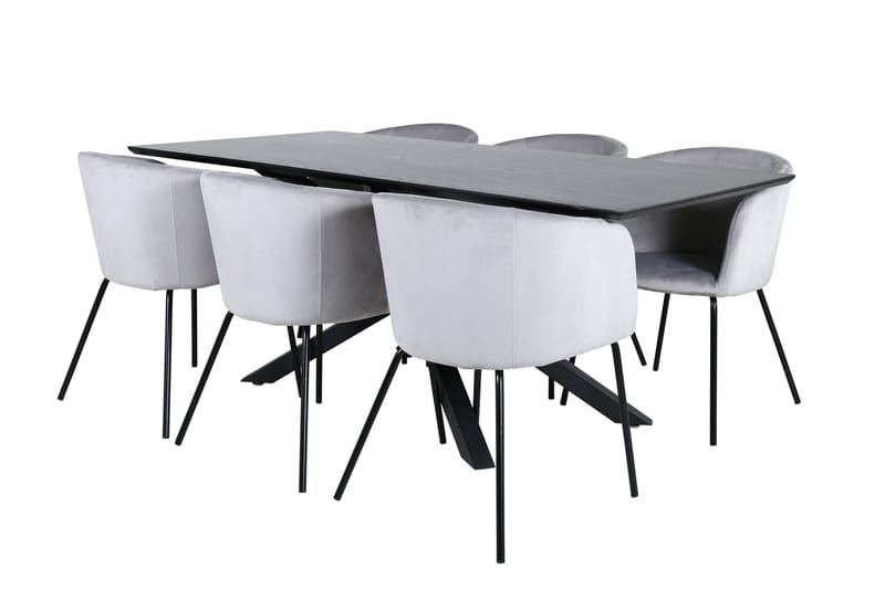 Piazza Spisegruppe 180 cm Rektangulær med 6 Berit Stoler, Sort