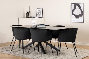 Piazza Spisegruppe 180 cm Rektangulær med 6 Berit Stoler - Sort - Møbler - Bord - Spisegruppe