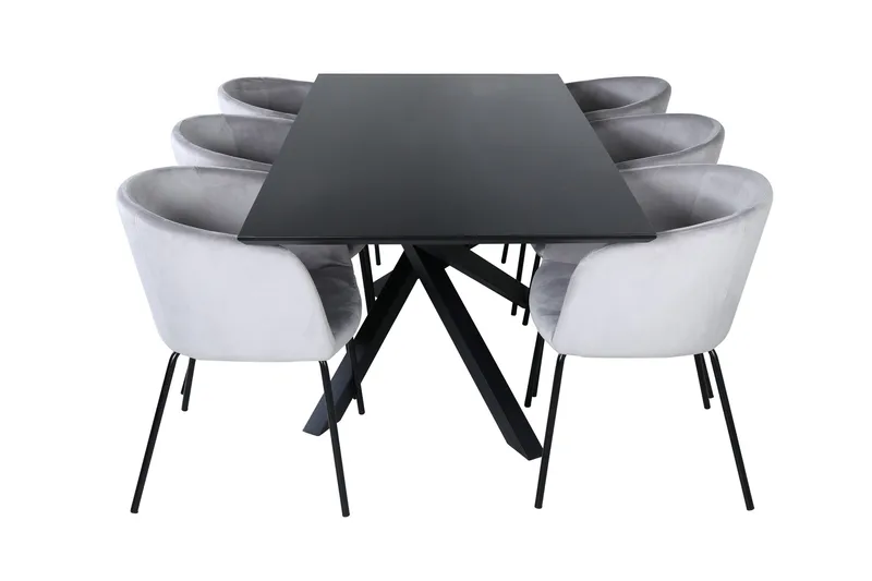 Piazza Spisegruppe 180 cm Rektangulær med 6 Berit Stoler - Sort - Møbler - Bord - Spisegruppe