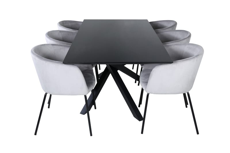 Piazza Spisegruppe 180 cm Rektangulær med 6 Berit Stoler - Sort - Møbler - Bord - Spisegruppe