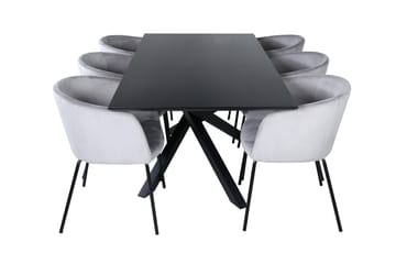 Piazza Spisegruppe 180 cm Rektangulær med 6 Berit-stoler - Svart - Møbler - Bord - Spisegruppe