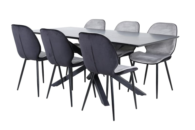 Piazza Spisegruppe 180 cm Rektangulær med 6 Emma Stoler, Sort