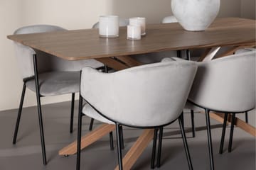 Piazza Spisegruppe 180 cm Rektangulær med 6 Evelina stoler - Mocca/Grå - Møbler - Bord - Spisegruppe