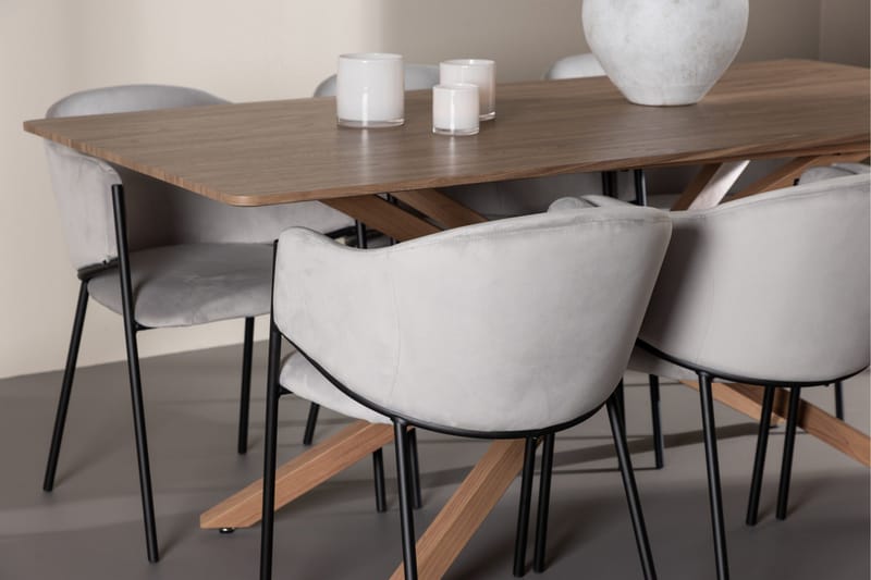 Piazza Spisegruppe 180 cm Rektangulær med 6 Evelina stoler - Mocca/Grå - Møbler - Bord - Spisegruppe