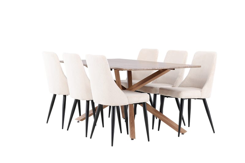 Piazza Spisegruppe 180 cm Rektangulær med 6 Leone stoler, Mocca/Beige