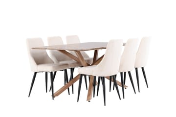 Piazza Spisegruppe 180 cm Rektangulær med 6 Leone stoler - Mocca/Beige - Møbler - Bord - Spisegruppe