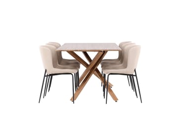 Piazza Spisegruppe 180 cm Rektangulær med 6 Modesto stoler - Mocca/Beige - Møbler - Bord - Spisegruppe