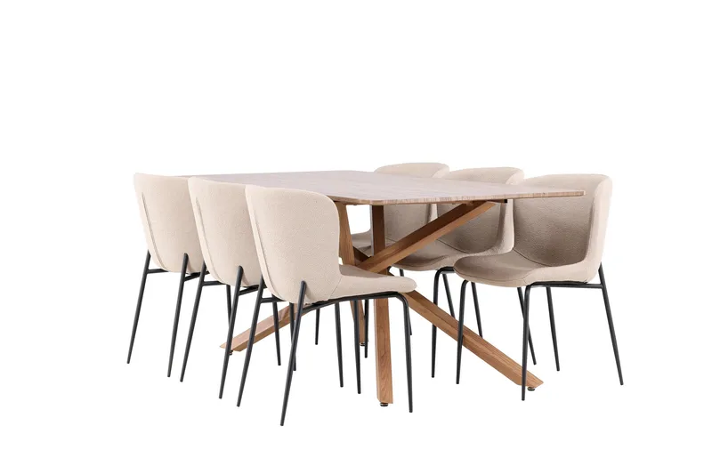 Piazza Spisegruppe 180 cm Rektangulær med 6 Modesto stoler, Mocca/Beige